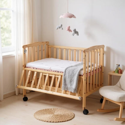 VParents wooden Multi usage Baby Crib Cot Cradle Bed with Mattress and Mosquito Net with storage space