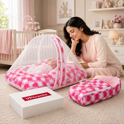 VParents Cheeky Cheeky Baby 4 Piece Bedding Set with Pillow and Bolsters Sleeping Bag and Bedding Set Combo