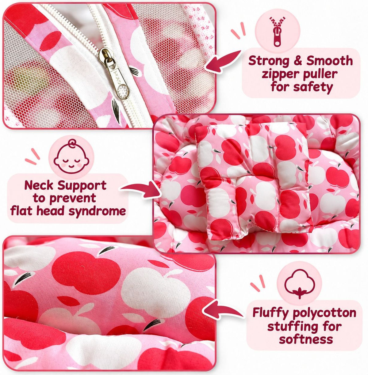 VParents Rosy Baby Feeding Pillow Bedding Set with Mosquito net and Sleeping Bag Combo