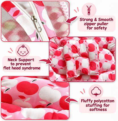 VParents Rosy Baby Feeding Pillow Bedding Set with Mosquito net and Sleeping Bag Combo