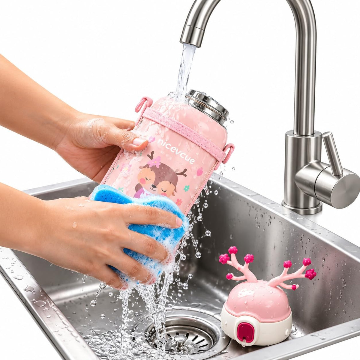 VParents Stainless Steel Insulated Water Bottle Vacuum Flask with One-Touch Lid for kids (assorted)- 420ML