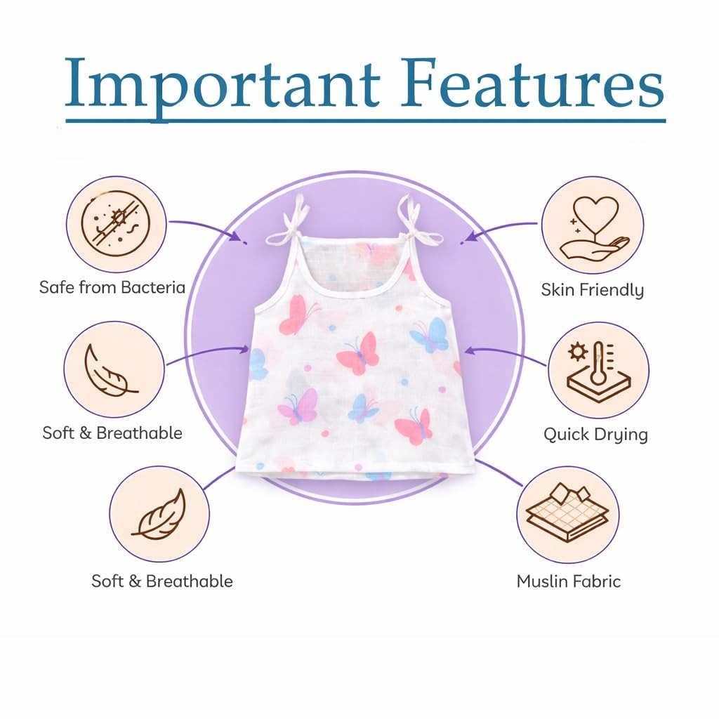 VParents Organic 100% Cotton Muslin Knot Tying Jhabla for Boys & Girls ,Summerwear Jabala ,Sleeveless Vest Assorted
