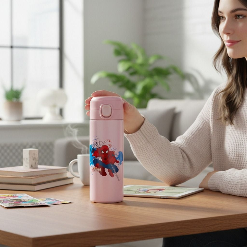 VParents Stainless Steel Insulated Water Bottle Vacuum Flask with One-Touch Lid for kids (assorted)- 420ML