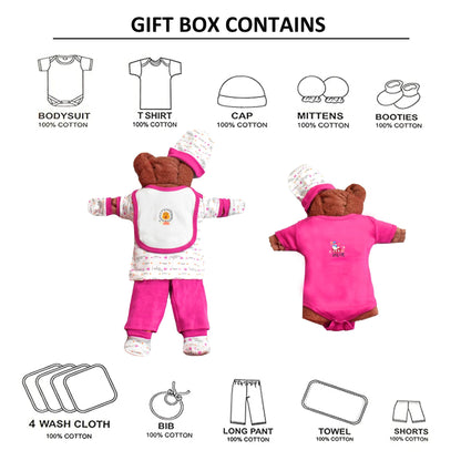 VParents Honey Punch New Born Baby Gift Set (Pink, Pack of 8)