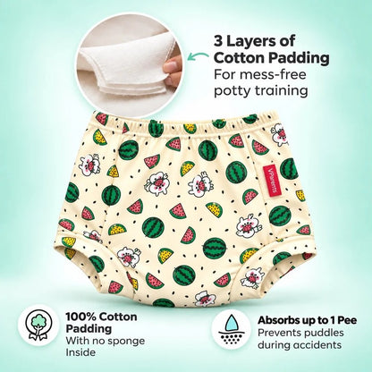 VParents Padded Underwear for Babies and Toddlers with 3 Layers of Cotton Padding Potty Training Pull Up & Diaper-Free Time(3-4 years) Watermelon