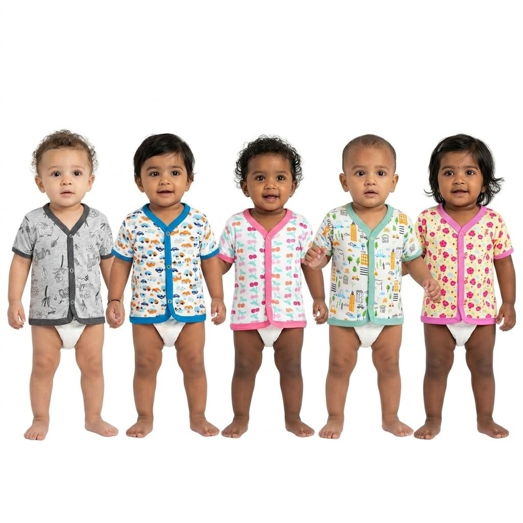 Vparents half sleeves Cotton New Born Baby Boy's & Baby Girls jabla -Multicolour - Assorted Design (0-3 months)