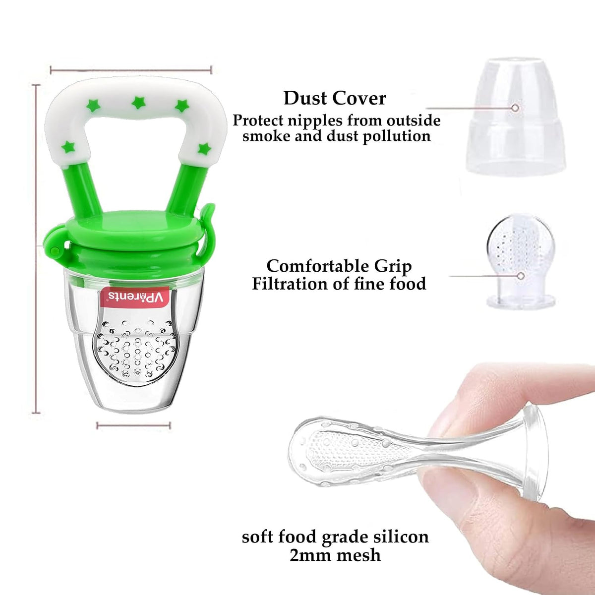 VParents  Silicone Food/Fruit Nibbler with Extra Mesh, Soft Pacifier/Feeder, Teether for Infant Baby, Infant, Joystar ,BPA Free -Assorted colour
