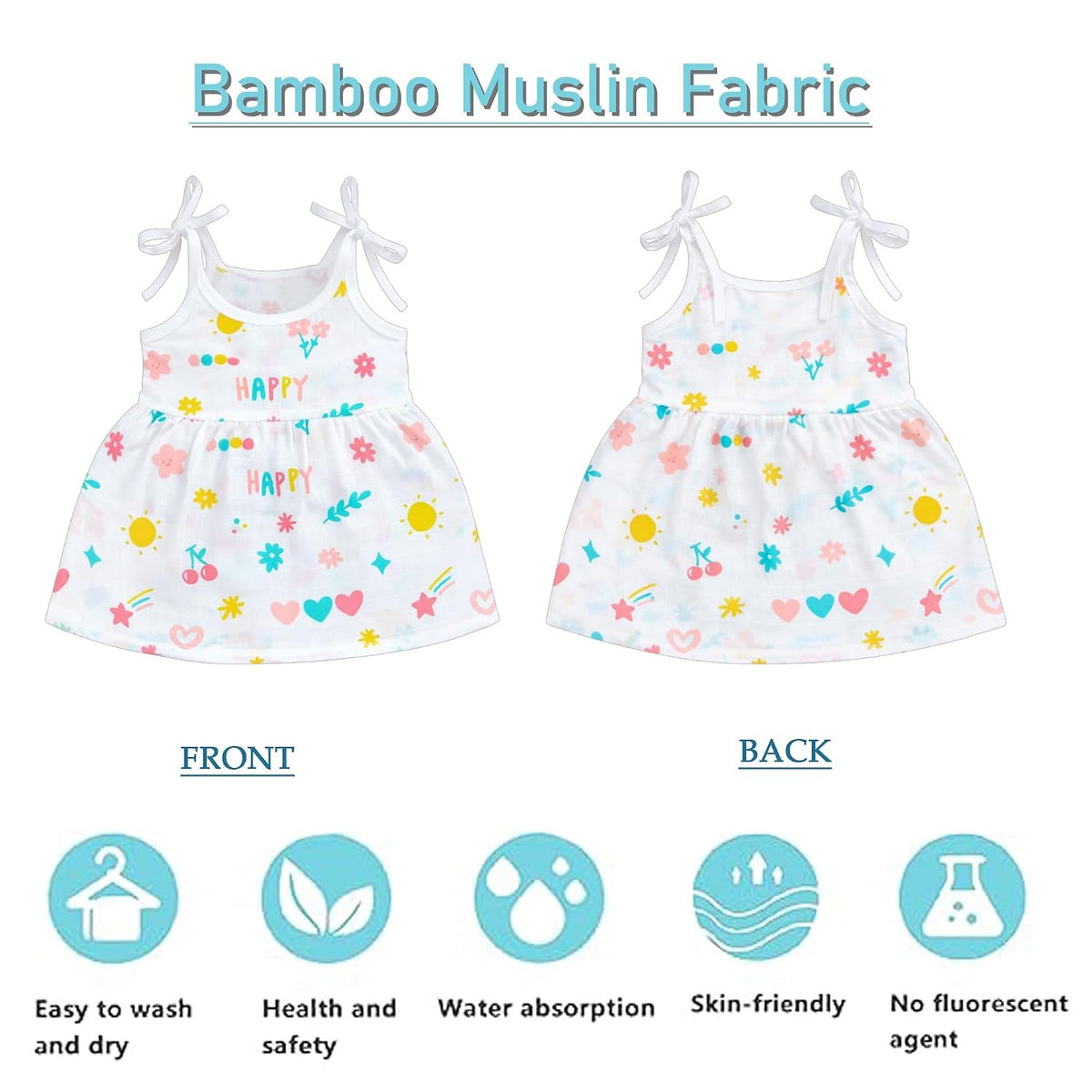 VParents 100% Organic Cotton knoted tying  frock and tying jabla Newborn Baby Girls Sleeveless Summerwear Dress Muslin Frock for Infants