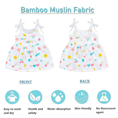 VParents 100% Organic Cotton knoted tying  frock and tying jabla Newborn Baby Girls Sleeveless Summerwear Dress Muslin Frock for Infants