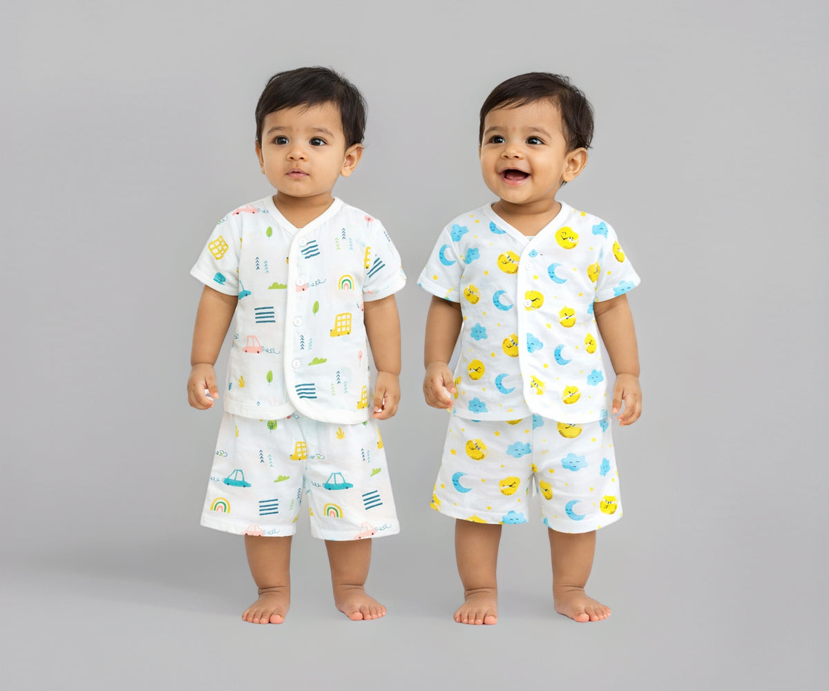 VParents  Organic Cotton Muslin Jabla & Shorts|For Boys & Girls|Summerwear Sleeveless Vest|Baby Products|Casual Clothing