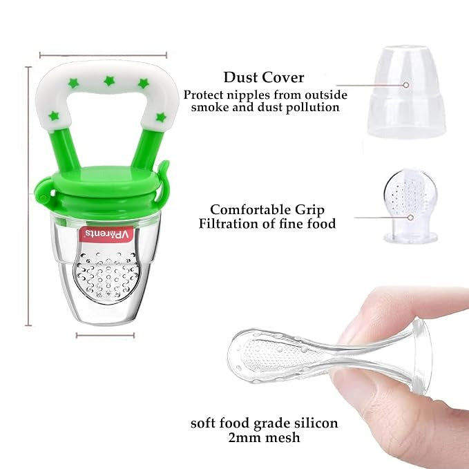 VParents  Silicone Food/Fruit Nibbler with Extra Mesh, Soft Pacifier/Feeder, Teether for Infant Baby, Infant, Joystar ,BPA Free -Assorted colour