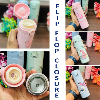 VParents Stainless Steel Insulated Water Bottle Vacuum Flask with One-Touch Lid for kids (assorted)- 420ML
