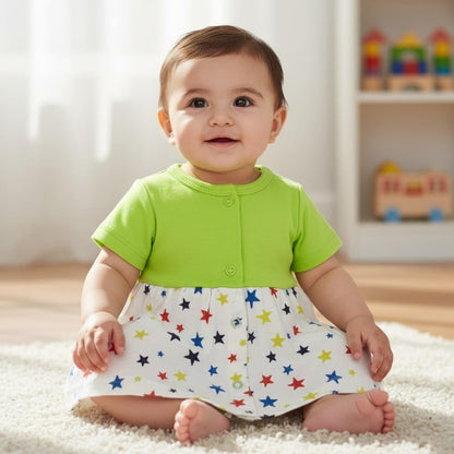 VParents Cotton Knee-Length Half Sleeves Girls 6-12 months Frock pack of 4