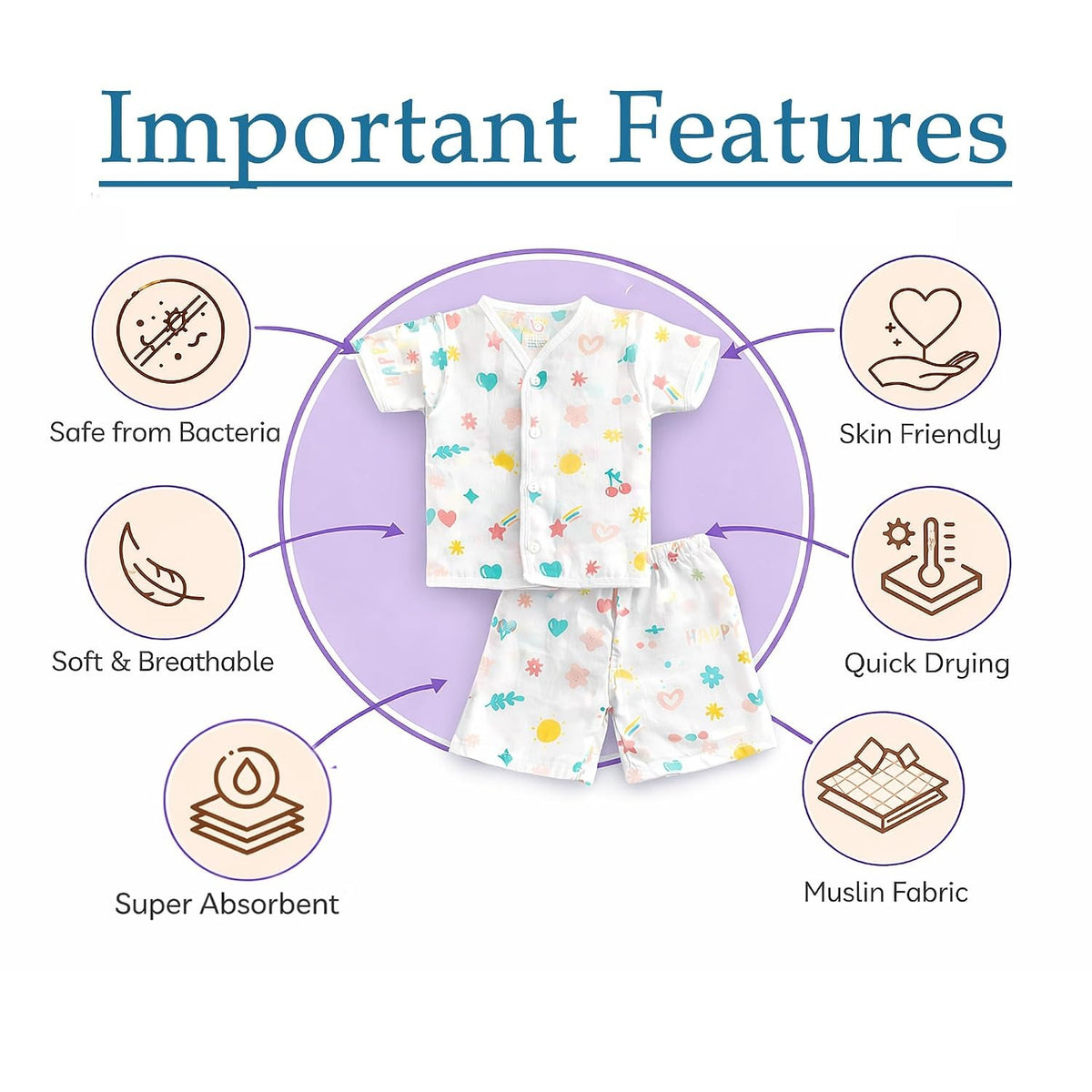 VParents  Organic Cotton Muslin Jabla & Shorts|For Boys & Girls|Summerwear Sleeveless Vest|Baby Products|Casual Clothing