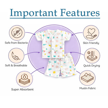 VParents  Organic Cotton Muslin Jabla & Shorts|For Boys & Girls|Summerwear Sleeveless Vest|Baby Products|Casual Clothing