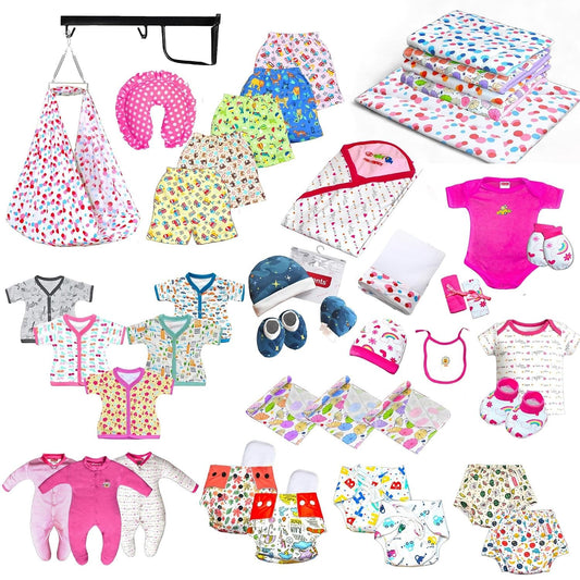 VParents New born Combo gift set 45 in 1 for baby boy and girl (0 -12 month) Pink Assorted Design
