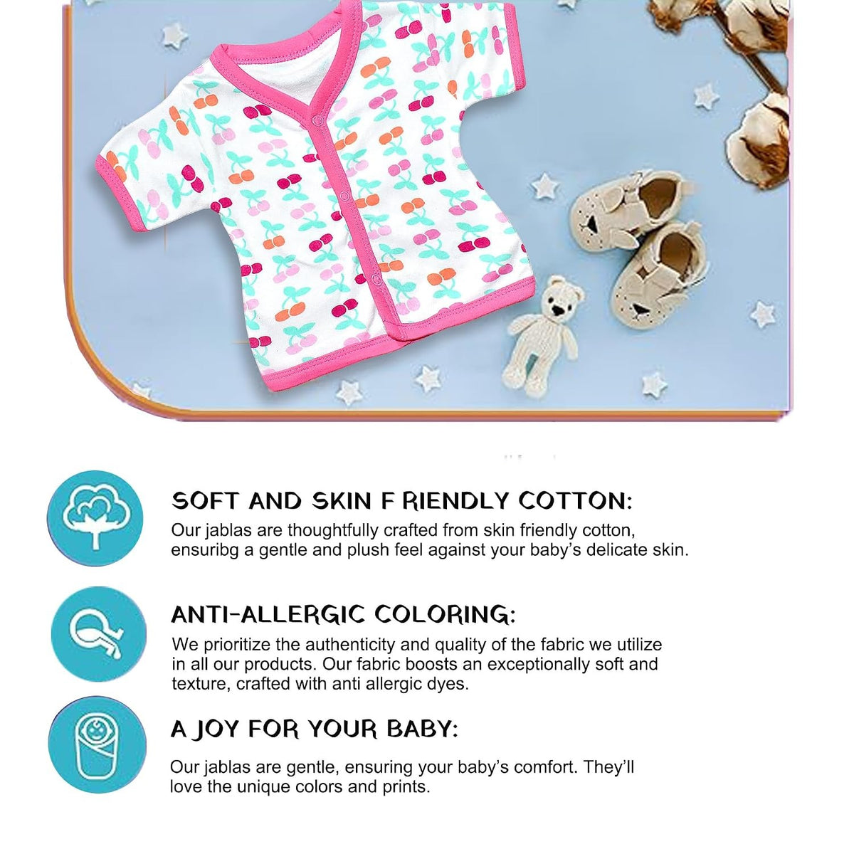 Vparents half sleeves Cotton New Born Baby Boy's & Baby Girls jabla -Multicolour - Assorted Design (0-3 months)