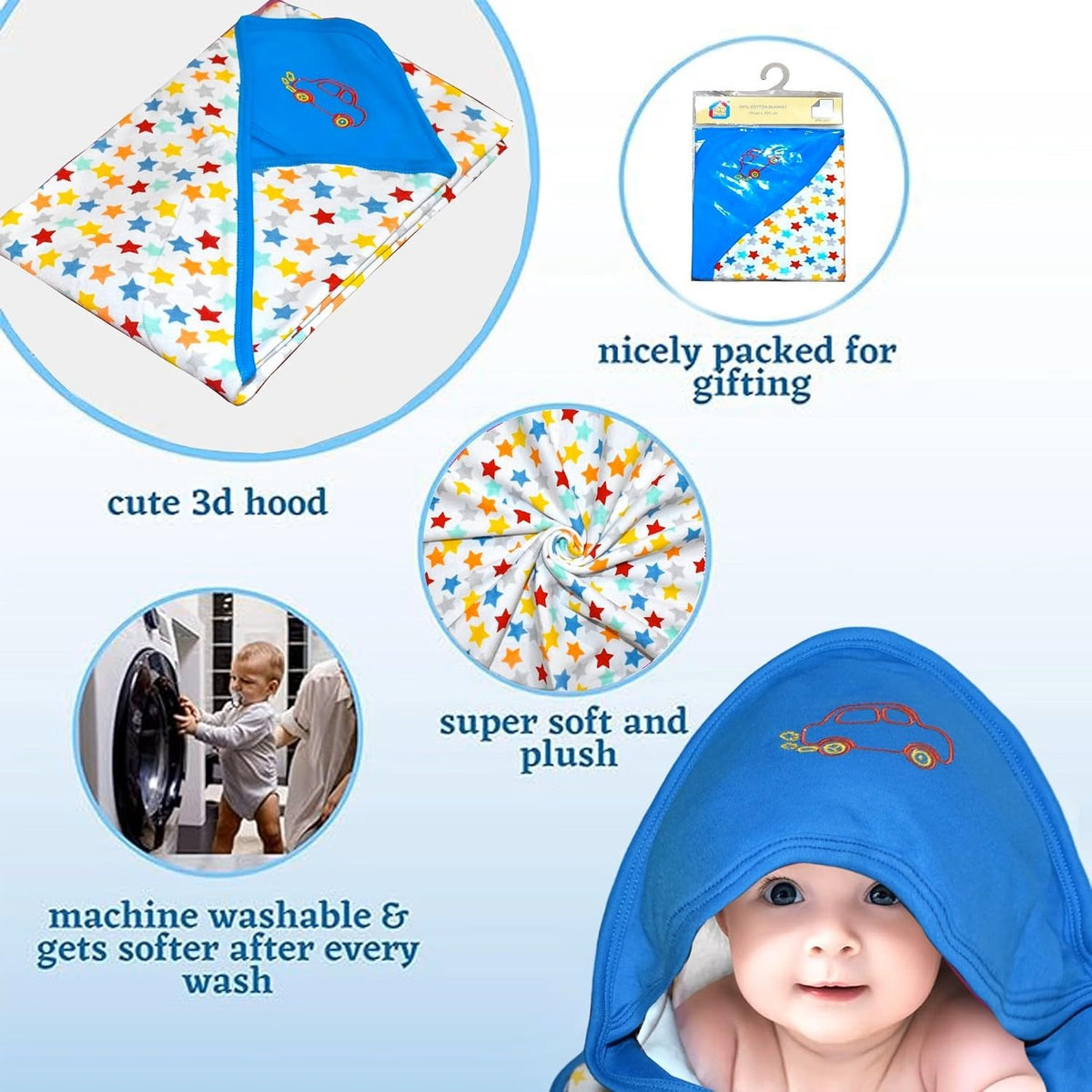 VParents cotton New Born Baby Hooded Wrapper Blanket,sigle layer  -Assorted design deo