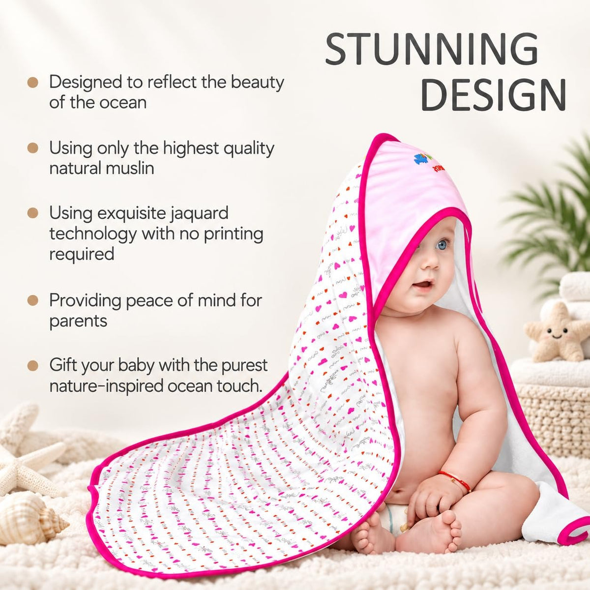 VParents cotton New Born Baby Hooded Wrapper Blanket,sigle layer  -Assorted design deo