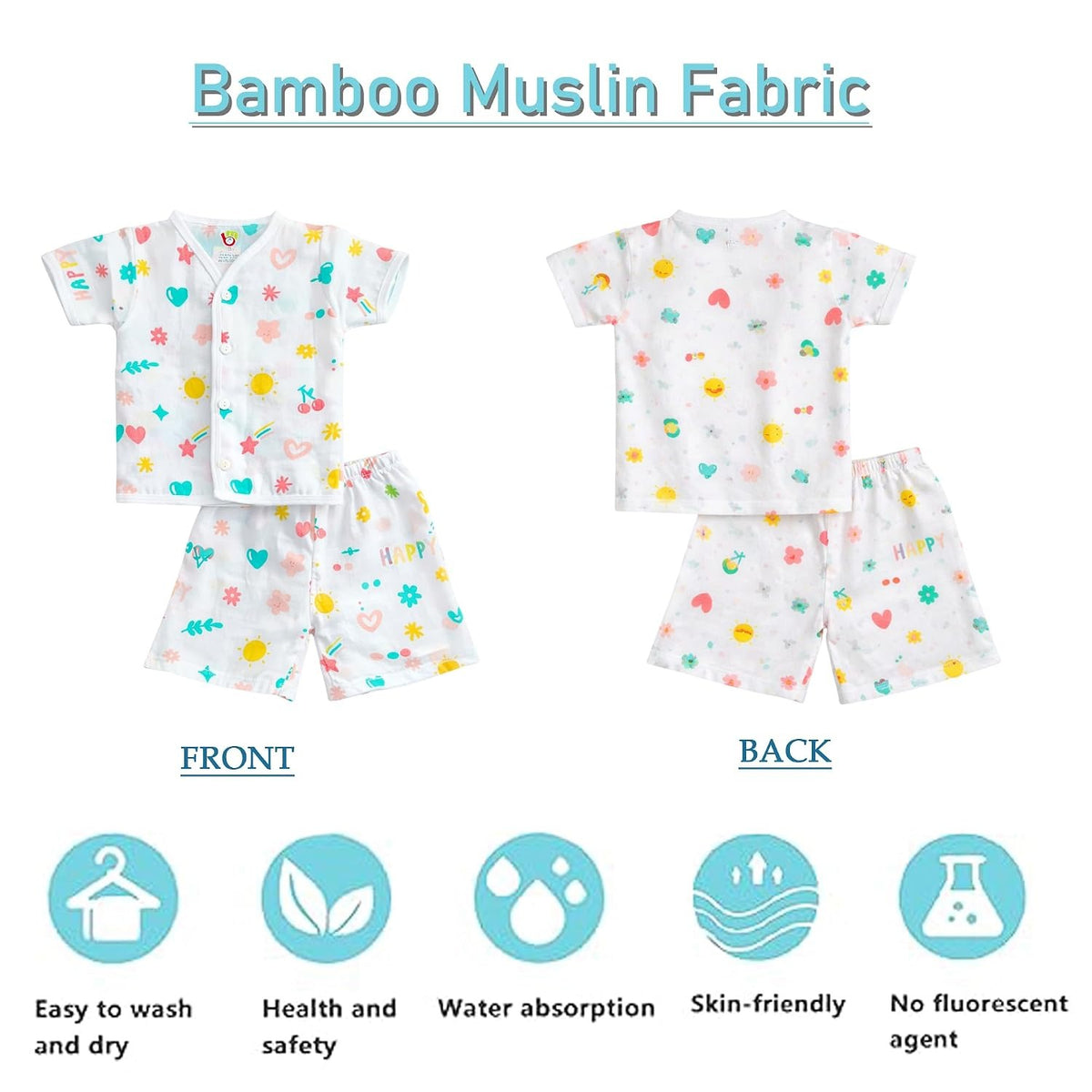 VParents  Organic Cotton Muslin Jabla & Shorts|For Boys & Girls|Summerwear Sleeveless Vest|Baby Products|Casual Clothing