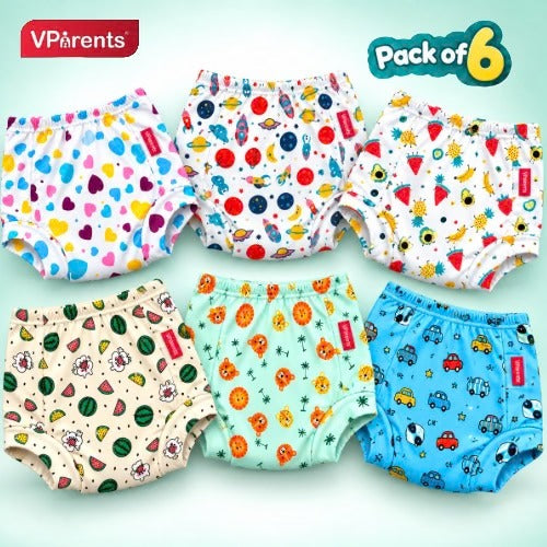 VParents Padded Underwear for Babies and Toddlers with 3 Layers of Cotton Padding Potty Training  Pull Up & Diaper-Free Time Pack of 6 (2 - 3 YEARS Unicorn car boat galaxy mashroom dinosour)