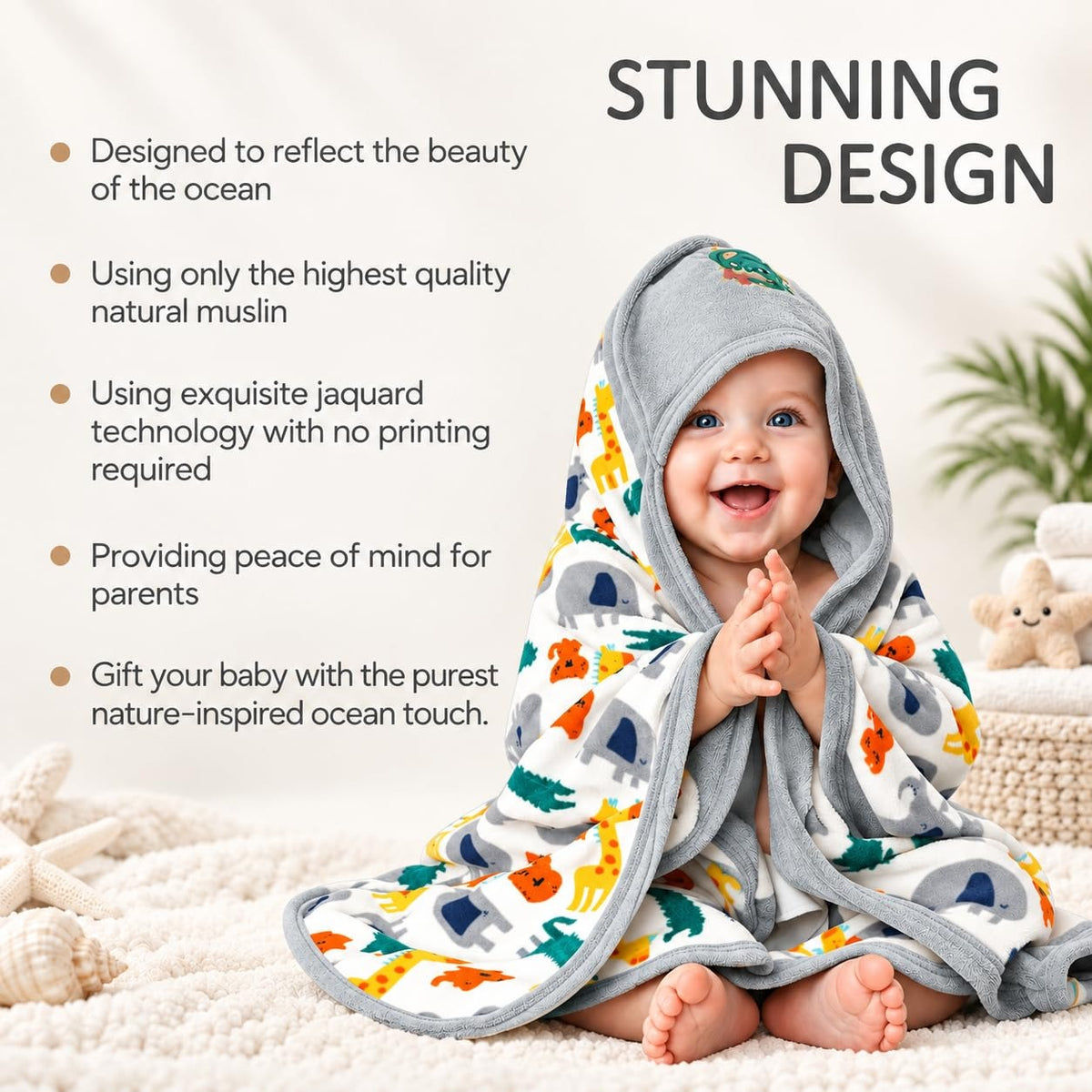 VParents cotton New Born Baby Hooded Wrapper Blanket,sigle layer  -Assorted design deo
