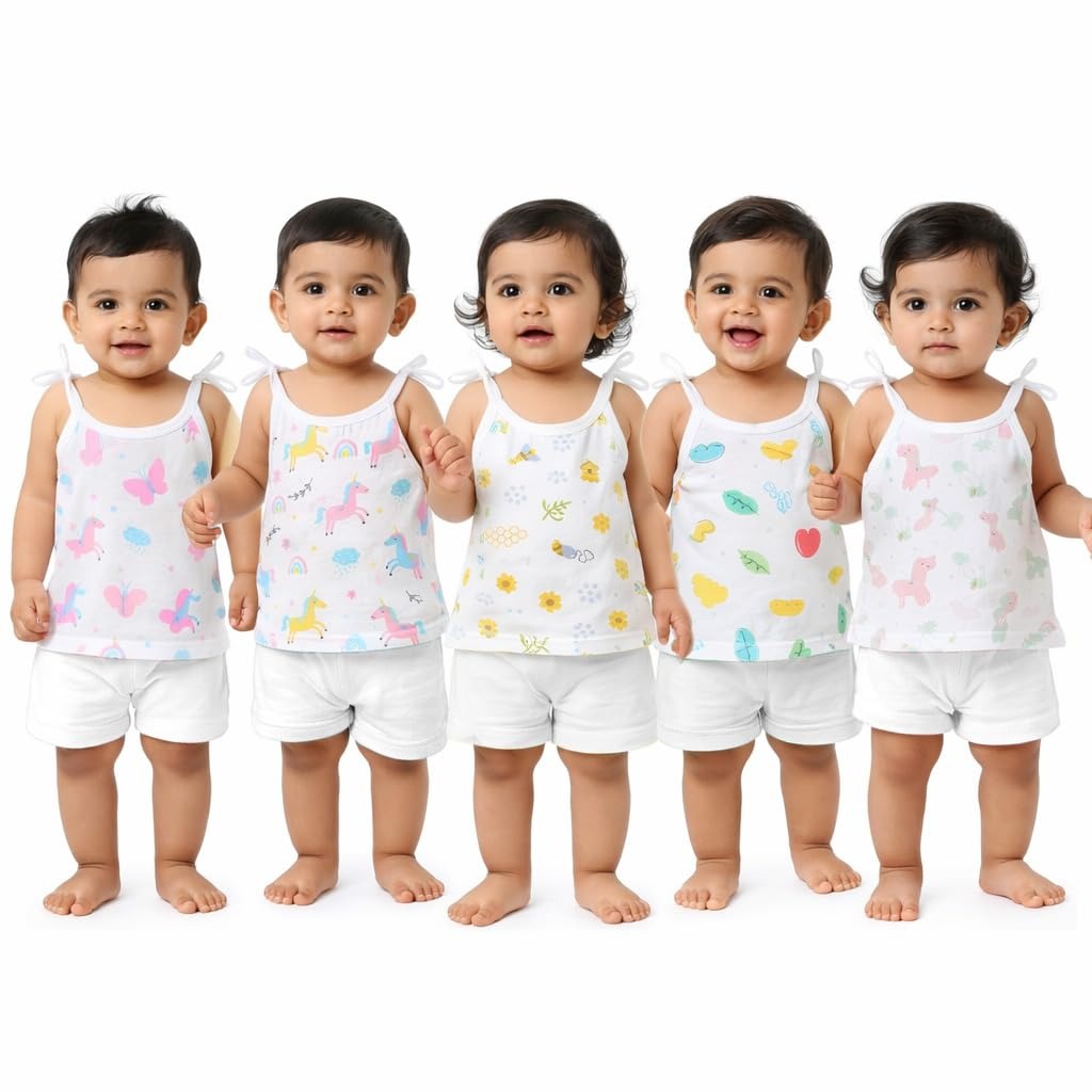 VParents Organic 100% Cotton Muslin Knot Tying Jhabla for Boys & Girls ,Summerwear Jabala ,Sleeveless Vest Assorted