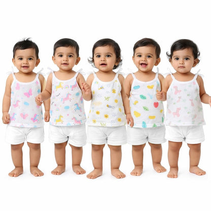 VParents Organic 100% Cotton Muslin Knot Tying Jhabla for Boys & Girls ,Summerwear Jabala ,Sleeveless Vest Assorted