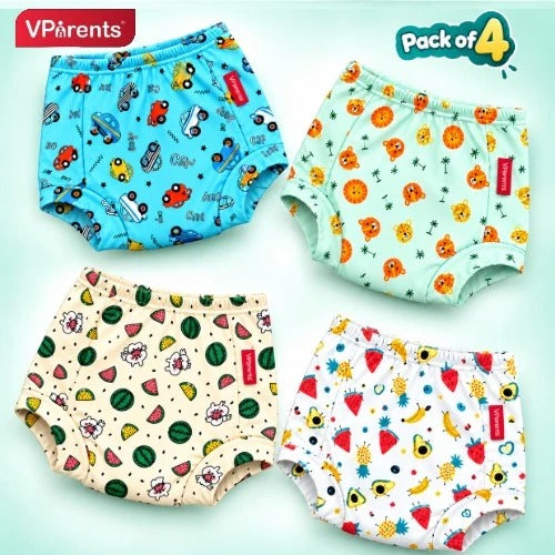 VParents Padded Underwear for Babies and Toddlers with 3 Layers of Cotton Padding Potty Training Pull Up & Diaper-Free Time Pack of 4 (3-4 years) Lion car Heart Galaxy