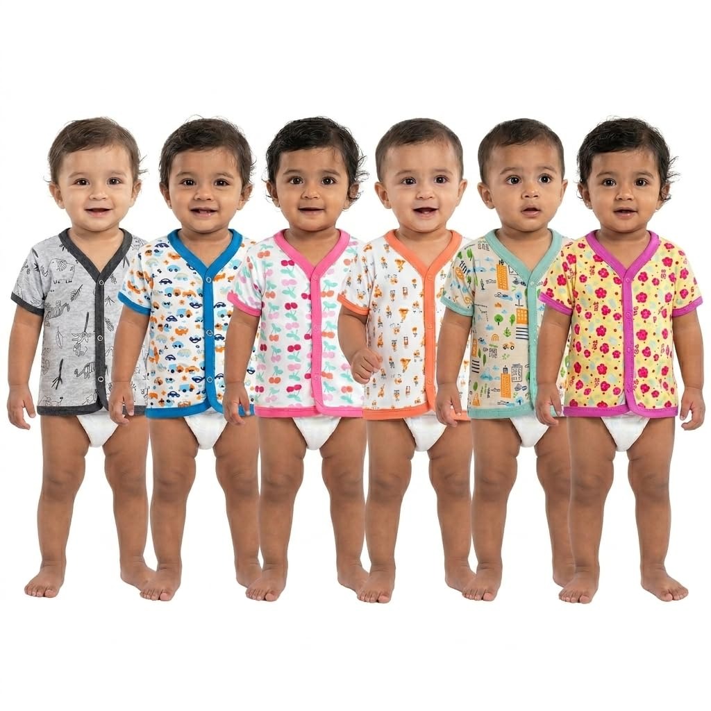 Vparents half sleeves Cotton New Born Baby Boy's & Baby Girls jabla -Multicolour - Assorted Design (0-3 months)