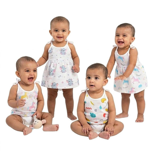 VParents 100% Organic Cotton knoted tying  frock and tying jabla Newborn Baby Girls Sleeveless Summerwear Dress Muslin Frock for Infants