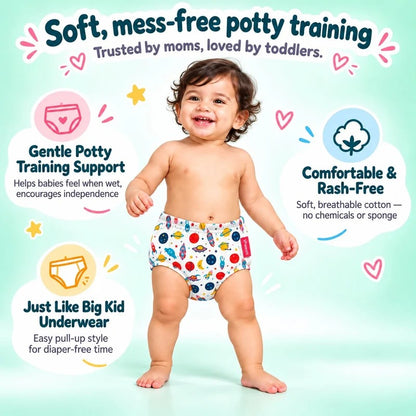 VParents Padded Underwear for Babies and Toddlers with 3 Layers of Cotton Padding Potty Training  Pull Up & Diaper-Free Time (6 -12 months Galaxy)