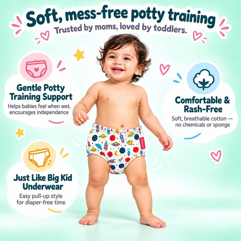 VParents Padded Underwear for Babies and Toddlers with 3 Layers of Cotton Padding Potty Training  Pull Up & Diaper-Free Time (1 - 2 years Galaxy)
