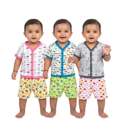VParents Cotton New Born Baby Boy's & Baby Girls Half sleeves jabla and Shorts -Multicolour