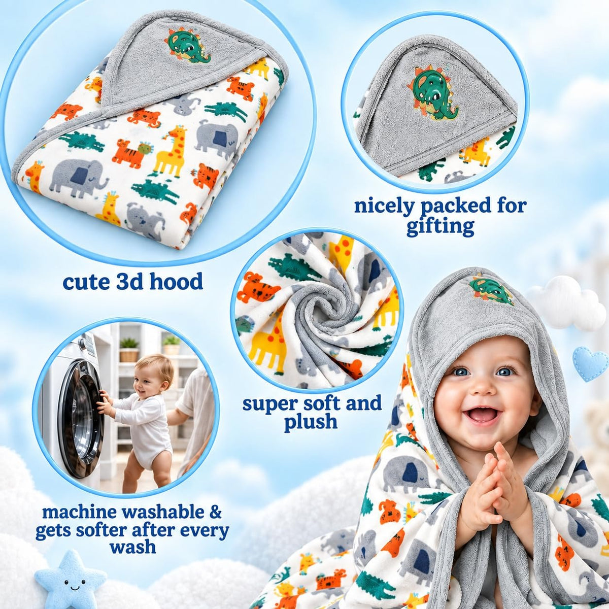VParents cotton New Born Baby Hooded Wrapper Blanket,sigle layer  -Assorted design deo