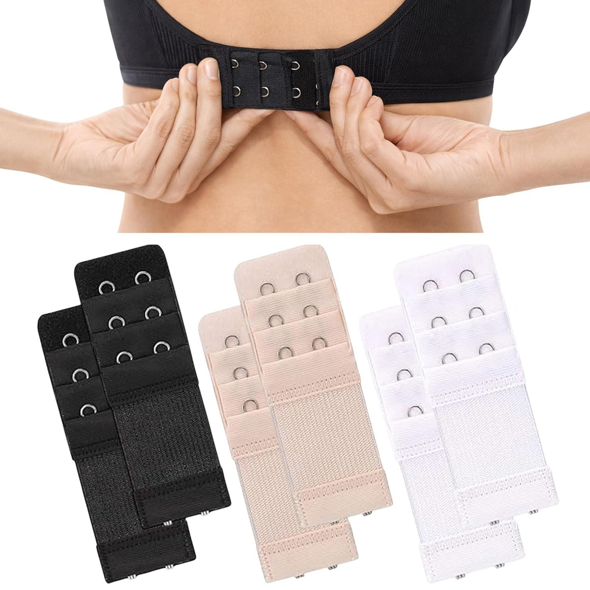 VParents Women's Bra Extenders 2 Hook Comfortable Stretchy Bra Extension Strap maternity (Black, White, Nude)