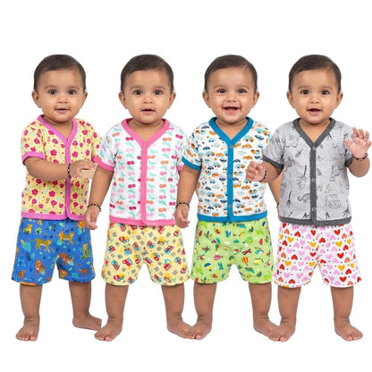 VParents Cotton New Born Baby Boy's & Baby Girls Half sleeves jabla and Shorts -Multicolour