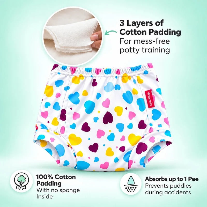 VParents Padded Underwear for Babies and Toddlers with 3 Layers of Cotton Padding Potty Training Pull Up & Diaper-Free Time (3-4 years) Heart