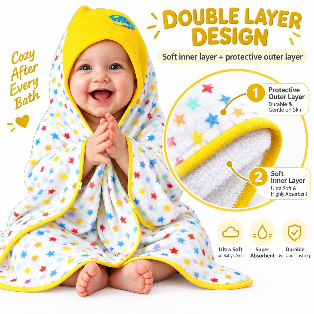 VParents cotton New Born Baby Hooded Wrapper Blanket,sigle layer  -Assorted design deo