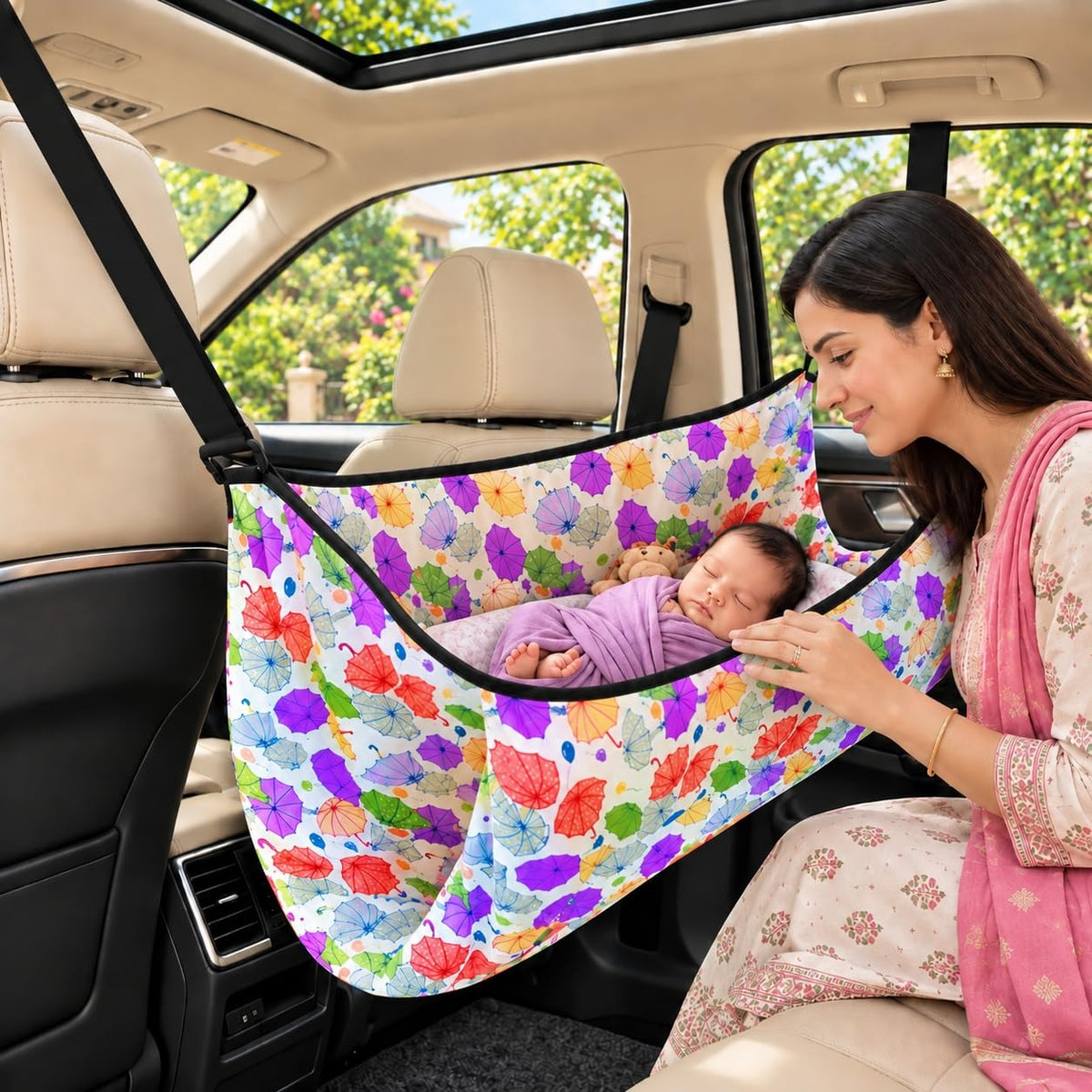 VParents Infant Baby Swing Cradle with Mosquito Net and Spring