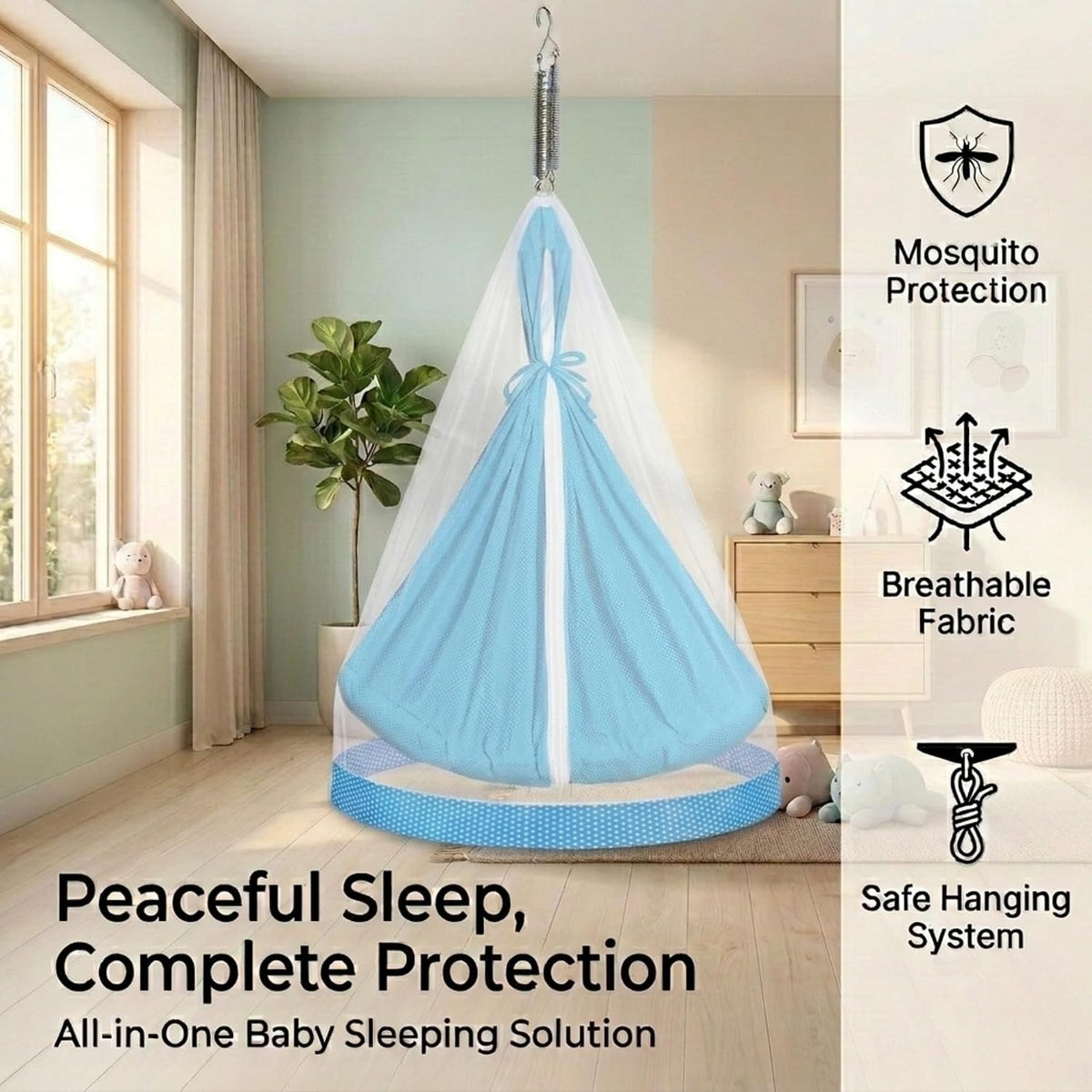VParents Infant Baby Swing Cradle with Mosquito Net and Spring