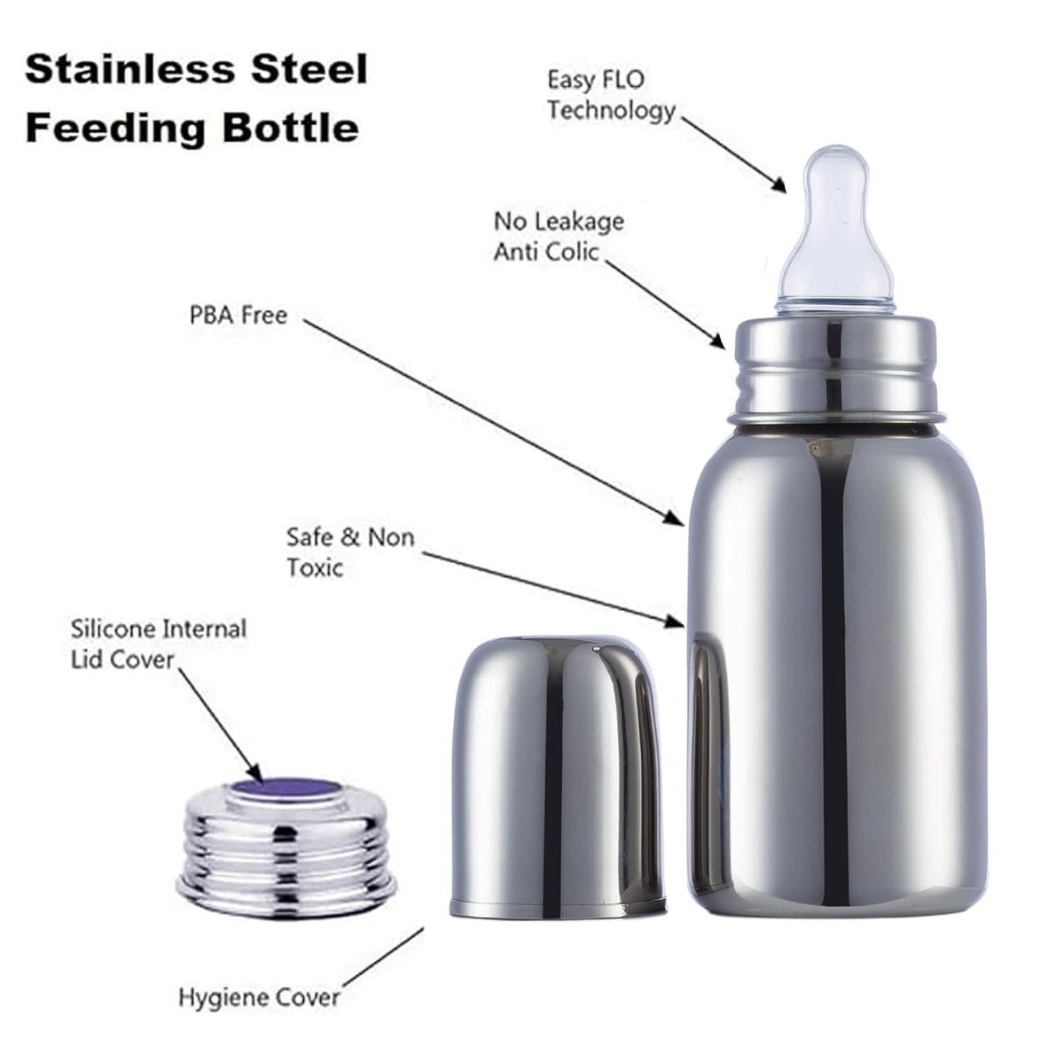 VParents Grade 304 Bullet Stainless Steel Baby Feeding Bottle