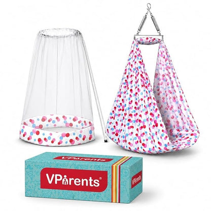 VParents Infant Baby Swing Cradle with Mosquito Net and Spring