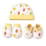 VParents Baby Mittens Caps Gloves and Booty Combo  - (0-3 Months) | Unisex Booty Set | Durable Cotton Gift Set | Multicoloured Hand Gloves and Socks | -Assorted Deisgn -Winter Clothing (Yellow)