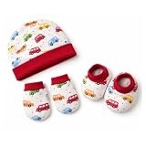 VParents Baby Mittens Caps Gloves and Booty Combo  - (0-3 Months) | Unisex Booty Set | Durable Cotton Gift Set | Multicoloured Hand Gloves and Socks | -Assorted Deisgn -Winter Clothing (Red)