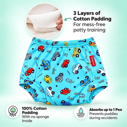 VParents Padded Underwear for Babies and Toddlers with 3 Layers of Cotton Padding Potty Training  Pull Up & Diaper-Free Time (6 -12 months ,Car)