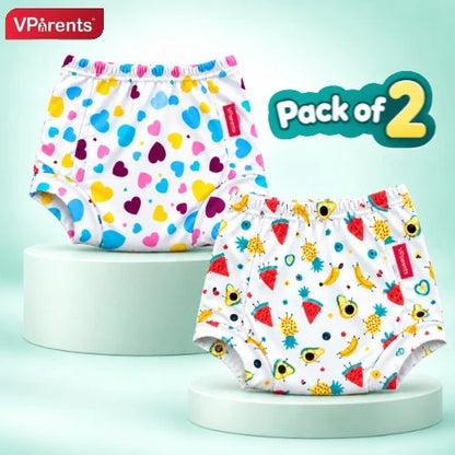 VParents Padded Underwear for Babies and Toddlers with 3 Layers of Cotton Padding Potty Training  Pull Up & Diaper-Free Time Pack of 2 (1 - 2 years mushroom And DInosaur)