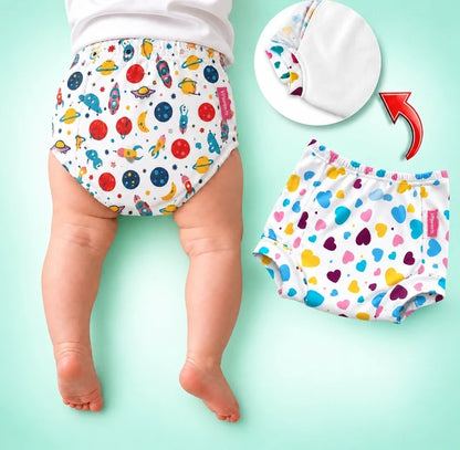 VParents Padded Underwear for Babies and Toddlers with 3 Layers of Cotton Padding Potty Training Pull Up & Diaper-Free Time Pack of 6(3-4 years) Lion car Heart galaxy watermelon Fruitie