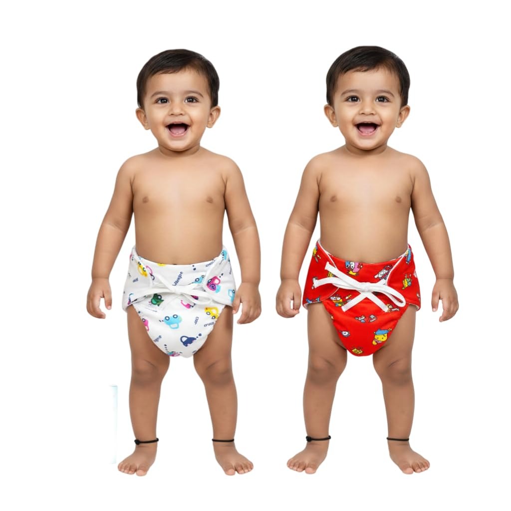 VParents DryFeel Baby Langot 0-6 months l Cotton Modern Baby Nappy l Mess-free Langot with soft Elastics l DryFeel Top Layer l Diaper-free Time Essential(Pack os 2) car and toy