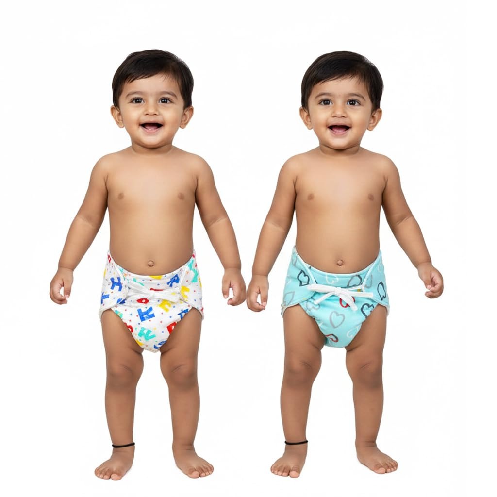 VParents DryFeel Baby Langot 0-6 months l Cotton Modern Baby Nappy l Mess-free Langot with soft Elastics l DryFeel Top Layer l Diaper-free Time Essential(Pack os 2) - heart and alphabet
